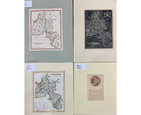 Three 19th century hand coloured and monochrome maps of Warwickshire and Oxfordshire, all card mounted ranging from 15 by 9cm