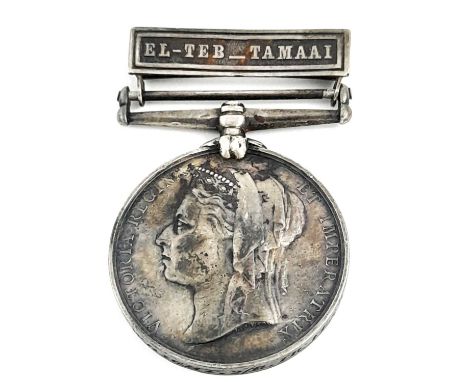 A queen Victoria Egypt campaign medal, with El-Teb Tamaai clasp, named and issued to '920, Pte.W. Wright,2/R. IR: FDS RS,' di