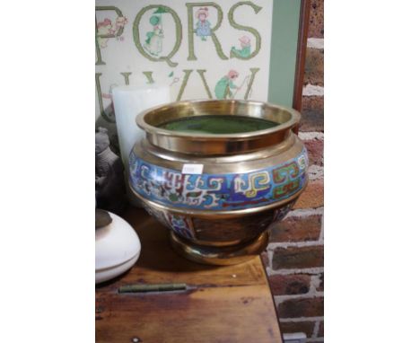 Chinese brass &amp; enamel jardiniere
