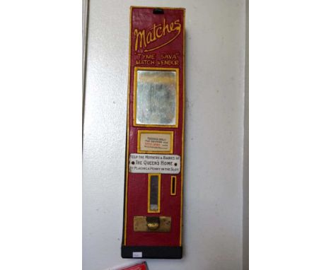 Antique Matches "Tyme Save' match vendor Late Victorian Era circa 1900, enamel plaque "help the mothers and babies of the que