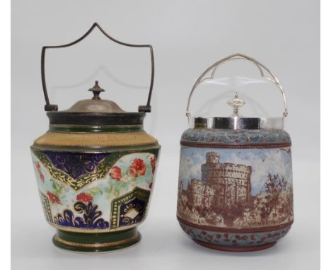 Two antique ceramic biscuit barrels