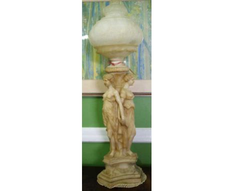 Large Victorian marble /alabaster  lamp 1.01m high, the three graces. Working well, no loses, chips, or cracks, excellent con