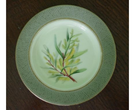 Royal Worcester "Australian" small plate sold by Flavelle Bros, Sydney after a design by Ellis Rowan, "Acacia Longifolia".