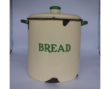 Cream &amp; Green enamel bread bin