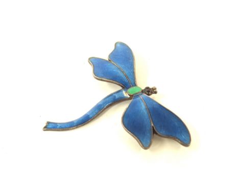 A John Atkins &amp; Sons sterling silver Guilloche enamel dragon fly brooch 4cm x 5cm 