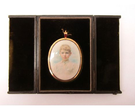 HUGH NICHOLSON (1865-1932) A miniature watercolour on oval ivory panel, portrait of a young boy. Signed and dated '96 below. 