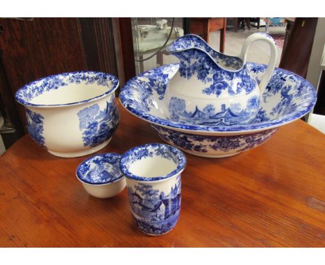A Mintons Genevese blue and white wash set including jug and bowl 