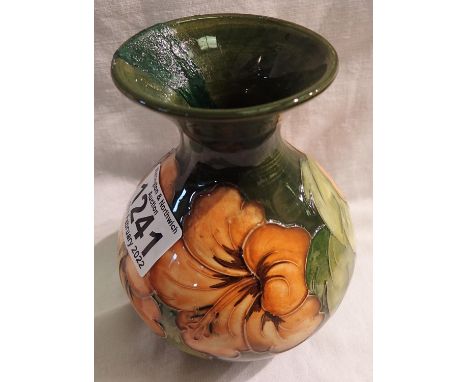 Moorcroft Coral ground Claremont vase with poor repair, H: 14 cm. P&amp;P Group 2 (£18+VAT for the first lot and £3+VAT for s