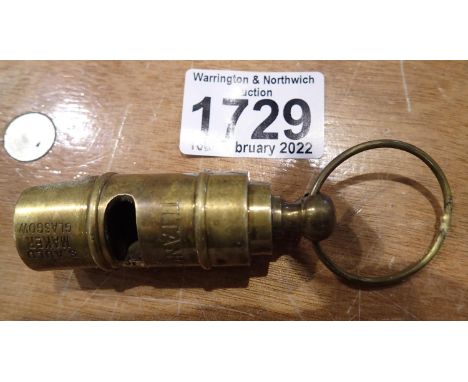 Brass White Line Titanic S Auld Glasgow whistle. P&amp;P Group 1 (£14+VAT for the first lot and £1+VAT for subsequent lots) 