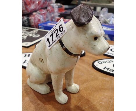 Cast iron Nipper Dog moneybox, H: 15 cm. P&amp;P Group 1 (£14+VAT for the first lot and £1+VAT for subsequent lots) 