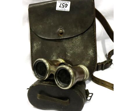 Leather cased French field glasses and leather bag. P&amp;P Group 2 (£18+VAT for the first lot and £3+VAT for subsequent lots