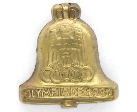 Third Reich 1936 Berlin Olympics bell badge. P&amp;P Group 1 (£14+VAT for the first lot and £1+VAT for subsequent lots) 