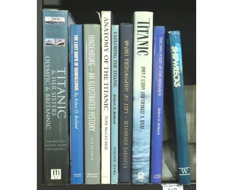 Shelf of books including Titanic, Shipwrecks, Hindenburg etc. Not available for in-house P&amp;P, contact Paul O'Hea at Mailb