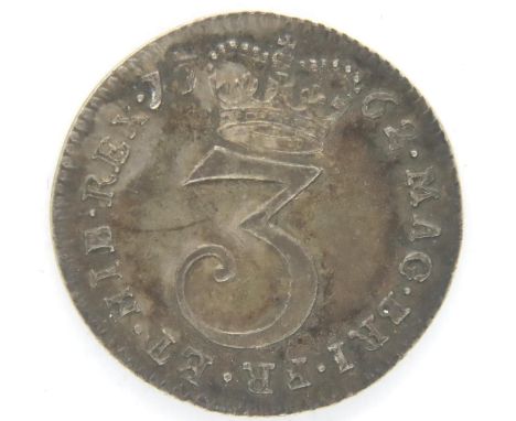 1762 threepence of George III, our grade EF. P&amp;P Group 1 (£14+VAT for the first lot and £1+VAT for subsequent lots) 