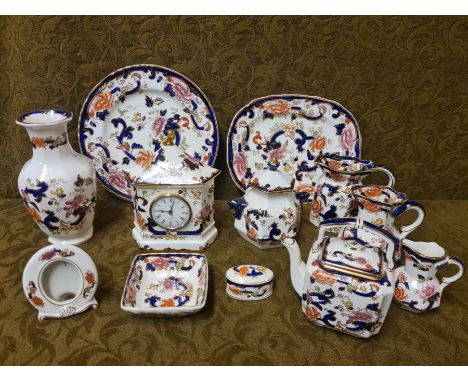 12 pieces Masons Mandalay, clock, jugs, teapot, plates, etc.