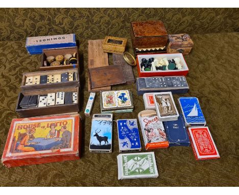 Bone dominos, Staunton chess, playing cards, boxes crib boards, Lotto game, etc.