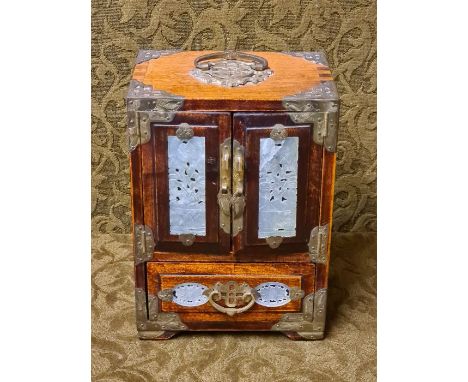 Modern oriental style jewellery box with Jade type agate panel doors.