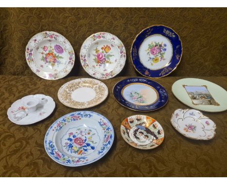 Spode, Derby, Limoge and continental Victorian and later decorative flatwares, 10 pieces.