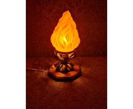 Art Nouveau table lamp with flame shade 30cm tall.