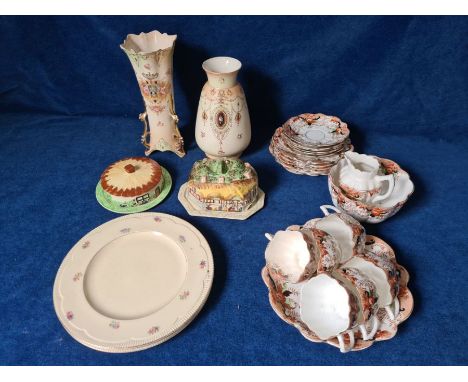 Clarice Cliff plates, Crown Devon vases, Victorian fluted teaset and cottage wares.