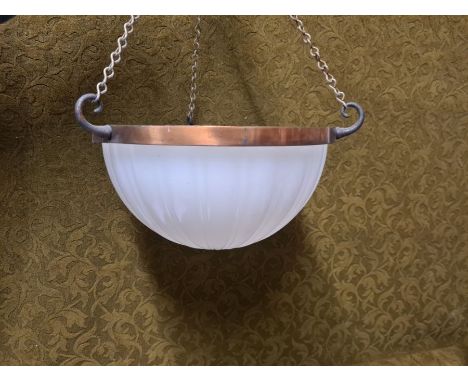 1920's hanging light globe with brass bracket 30cm diameter.