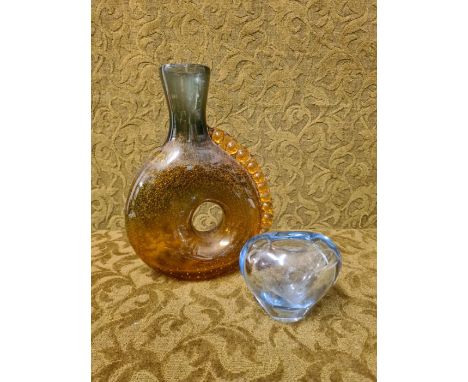 Holmegaard small glass vase and an unmarked bottle vase.  Bottle vase standing 245mm tall.