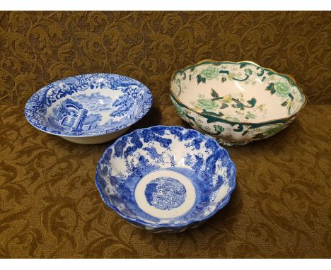 Large 26cm Masons Chartreuse bowl, Spode Italian bowl and blue oriental style bowl.