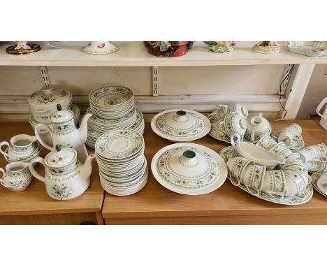 Large comprehensive Royal Doulton Provencal dinner, tea and coffee service comprising 9 dinner plates, 8 side plates, 8 desse