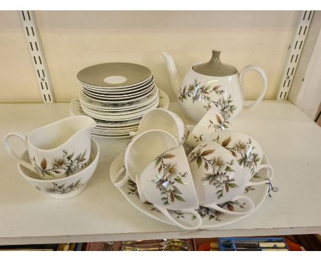 Royal Adderley Arcadia pattern teaset comprising 6 cups and saucers, 6 side plates, 6 sandwich plates, teapot, cake plate, su