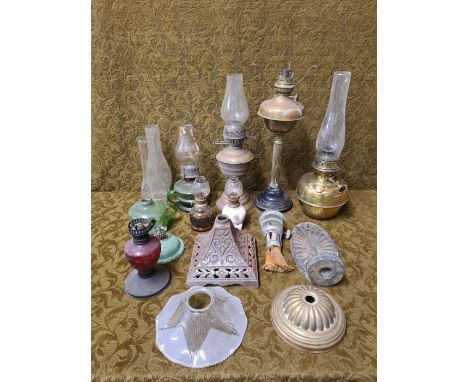 Victorian and later oil lamps and oil lamp parts.
