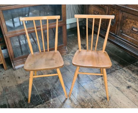 Pair vintage Ercol elmwood stick back kitchen chairs.