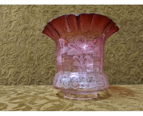 Victorian Art Nouveau style Cranberry glass oil lamp shade.