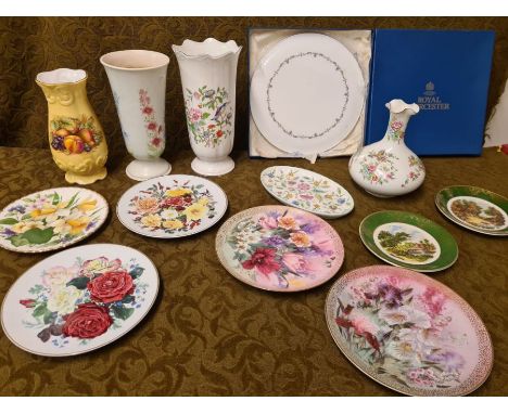 Aynsley Pembroke &amp; Orchard Gold vases, Worcester cake plate, Paragon vase and assorted decorative plates.