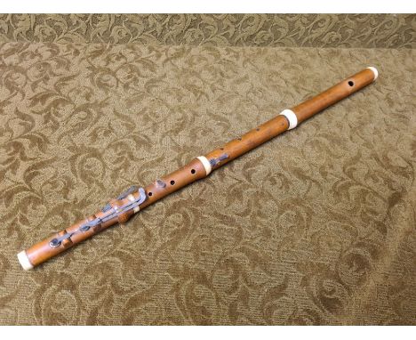 Vintage wooden 4 piece flute, penny whistle, recorder and music stand.