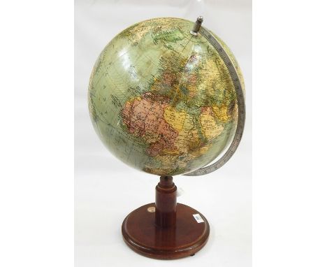 Globe marked James Wellsworth Limited, on wooden base with compass,56cms height approx. and a sea chart labelled Cape St Vinc