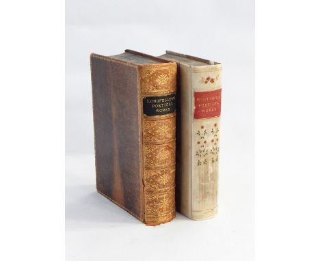 Fine bindingsWhittier - Poetical Works, Henry Frowde 1898, frontis portrait, half velum, marbled boards with pastedown and de
