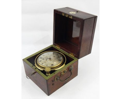 Mid 19th century marine chronometer by Barraud & Lund, Cornhill, London with silver dial, Roman numerals, with blued hands, s