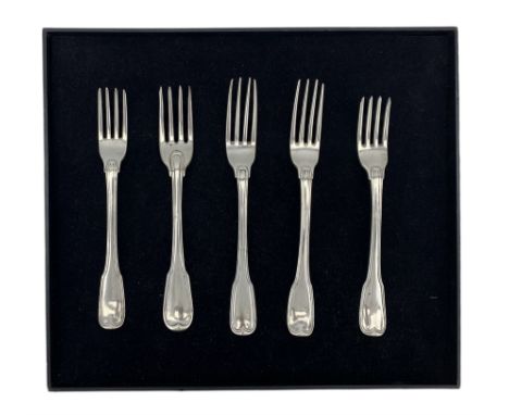 Five 19th century Dutch silver fiddle and thread pattern table forks engraved with initial 'R'Condition Report:Approx silver 