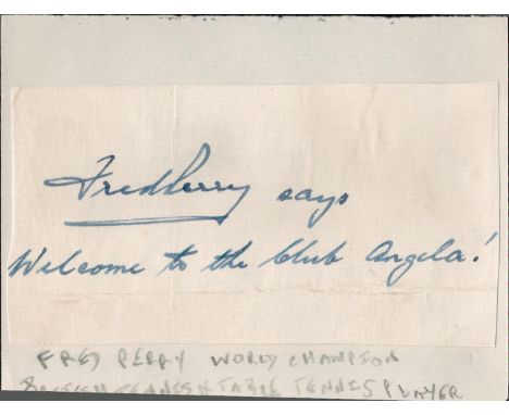 Tennis Legend Fred Perry signed card fixed to autograph album page. Frederick John Perry (18 May 1909 - 2 February 1995) was 