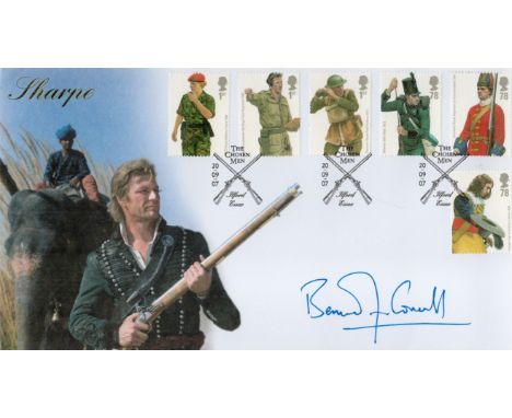 Bernard Cornwall author Sharpe series signed Internetstamps 2007 Army Uniforms FDC with nice image of Sean Bean as Sharpe. Th