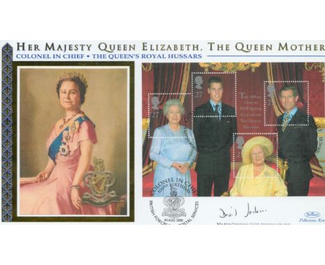 Mj Gen David Jenkins OBE signed rare Benham official Queen Mother 100th Birthday silk 2000 FDC. British Army officer and a fo