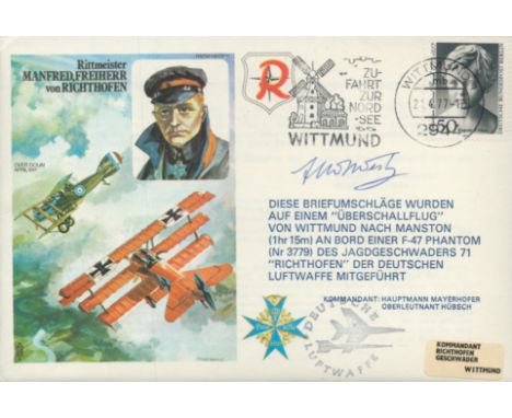 Great War Victoria Cross winner Air Cdre Fred West VC signed Red Baron von Richthofen historic aviators cover. On 12 August 1