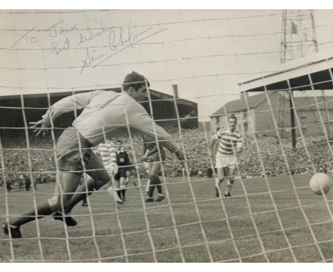 Football Celtic legend Steve Chalmers signed ORIGINAL 1967 Celtic V Aberdeen League Cup final photo, to Jack. Rare. Good cond