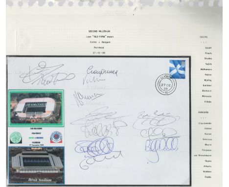 Football Rangers 12 team signed 1999 Old Firm v Celtic multiple signed cover. 27/12/1999 Glasgow match day postmark. Autograp
