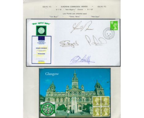 Football Celtic T Boyd T Burns P Grant P Lally signed EEC 1997 awards cover. Set with corner mounts on A4 descriptive page. C