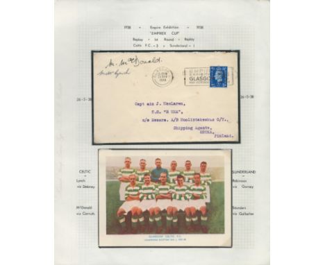 Football Celtic 1938 Empire Cup match cover, Glasgow special 26/5/1938 slogan postmark signed Matt Lynch and M MacDonald. Nic