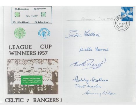 Football Celtic 1957 players multiple signed 7-1 win over Rangers 2002 cover. Autographed by Sean Fallon, Willie Fearnie, Ber