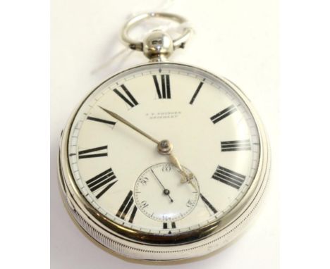 A silver open faced pocket watch, retailed by J.T.Pridden, Keighley, 1875, gilt fusee lever movement signed and numbered 4021