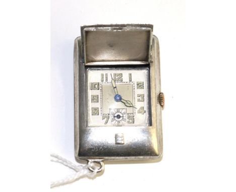 An Art Deco nickel plated purse watch, circa 1920, lever movement, silvered dial with luminous Arabic numerals, rectangular c