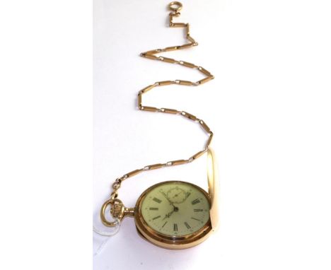 A full hunter pocket watch, signed Perret & Fils, circa 1910, lever movement, enamel dial with Roman numerals, case stamped 1